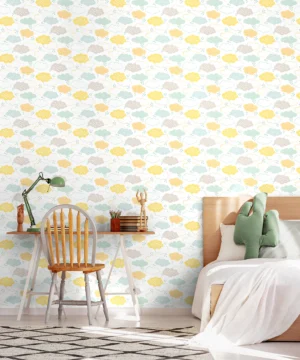 Hoopla Peekaboo Kids Fluffy Clouds Lemon Fizz Wallpaper