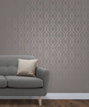 Fine Decor Apex Trellis Copper/Charcoal Metallic Wallpaper