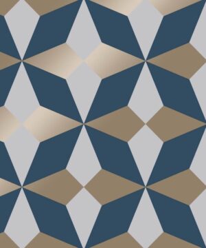Fine Decor Geometric Navy/Gold Metallic Wallpaper