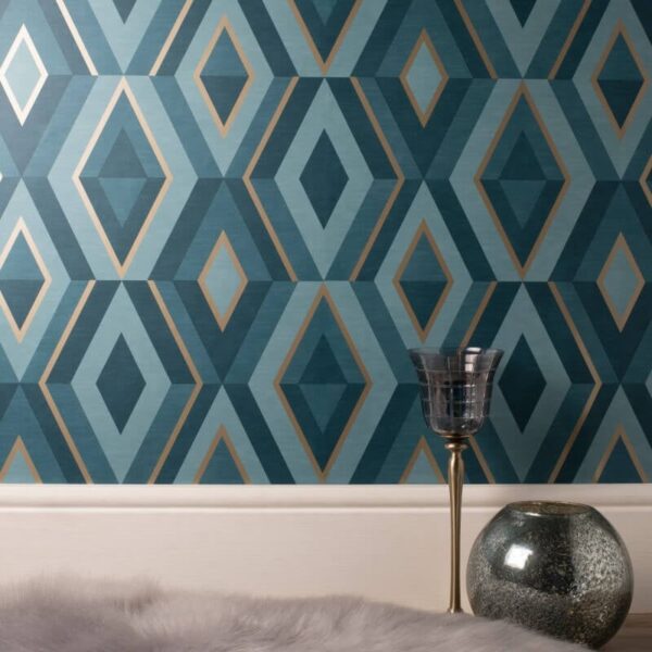 Fine Decor Shard Geometric Emerald/Gold Metallic Wallpaper - Image 2