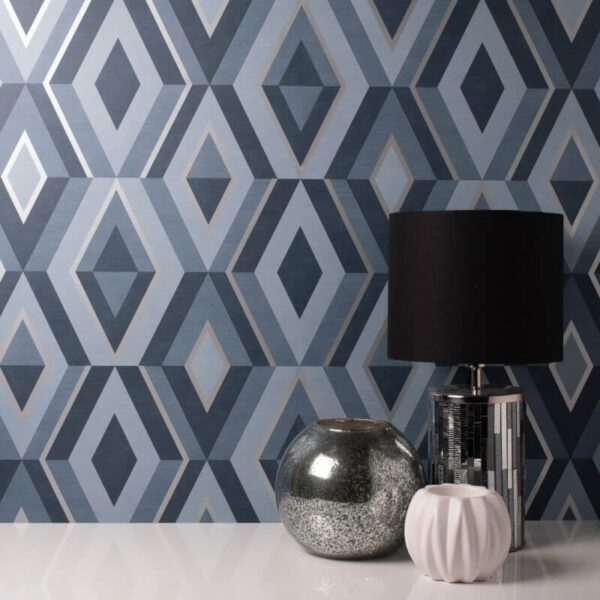 Fine Decor Shard Geometric Blue/Silver Metallic Wallpaper - Image 2