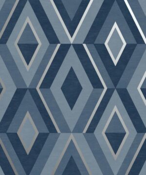 blue and silver geometric wallpaper feature wall