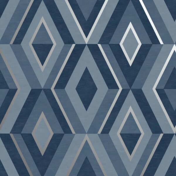 blue and silver geometric wallpaper feature wall