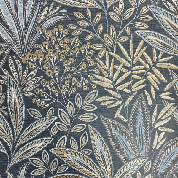 Crown Sahara Leaf Navy Metallic Wallpaper - Image 6