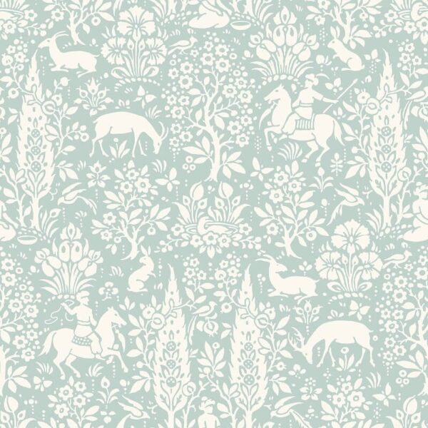 Crown Woodland Floral Duck Egg Wallpaper