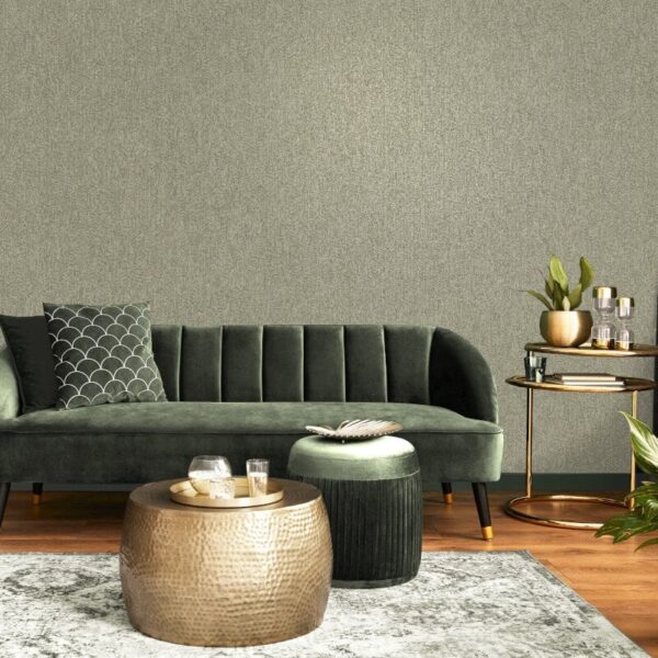 Vymura Gianni Plain Texture Khaki Green Metallic Wallpaper - Image 3