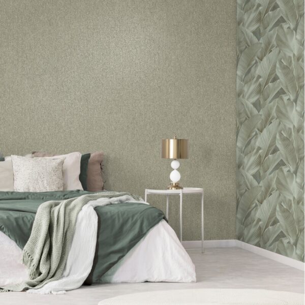 Vymura Gianni Plain Texture Khaki Green Metallic Wallpaper - Image 2