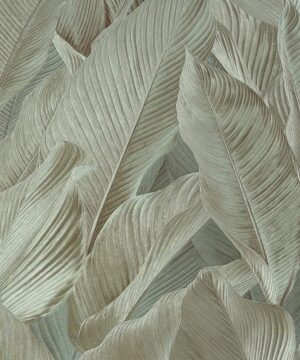 Vymura Gianni Palm Leaf Khaki Green Metallic Wallpaper
