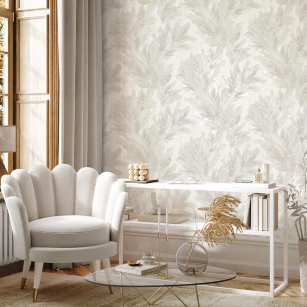 Vymura Gianni Feather Warm Ivory Metallic Wallpaper - Image 5