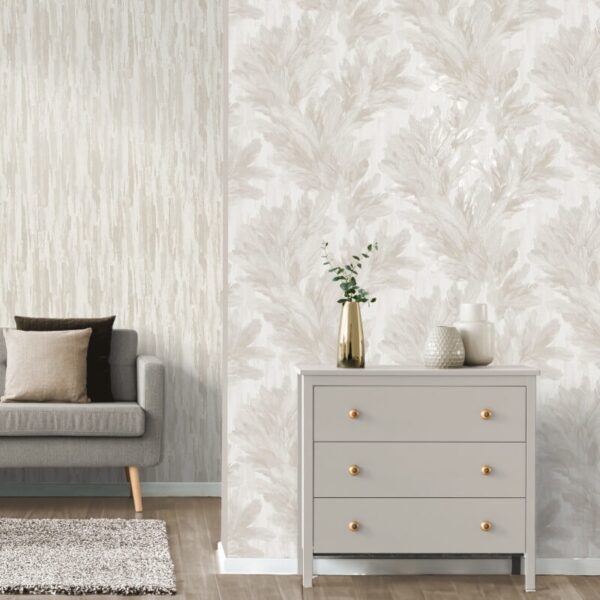 Vymura Gianni Feather Warm Ivory Metallic Wallpaper - Image 4