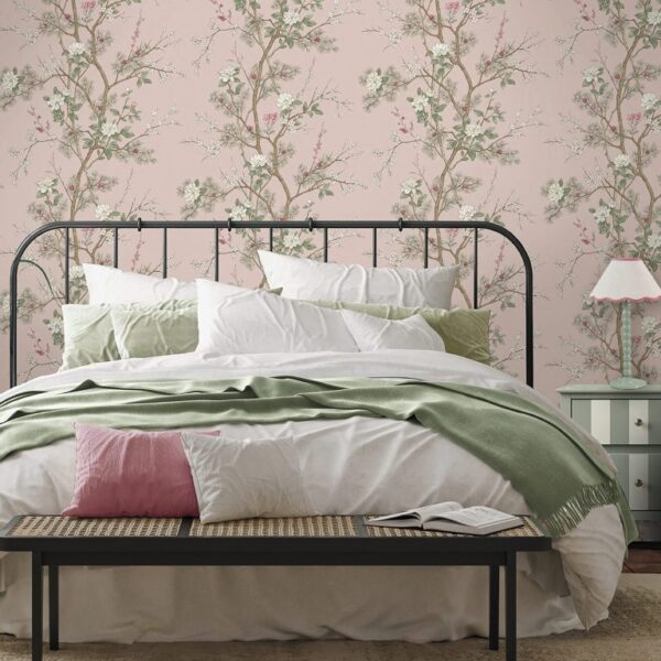 Belgravia Décor Bridget Oriental Floral Blush Wallpaper | Elegant Chinoiserie Design