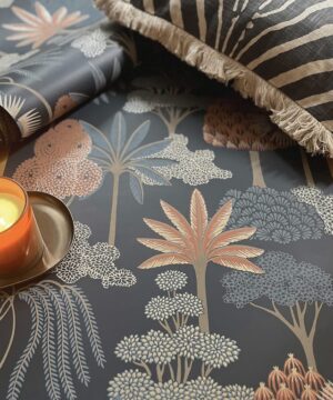 Belgravia Décor Akiko Floral Blue Tree Print Wallpaper | Exotic Botanical Design