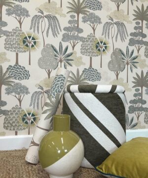 Belgravia Décor Akiko Floral Green Tree Print Wallpaper | Exotic Botanical Design
