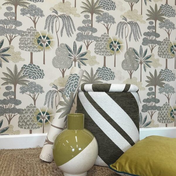 Belgravia Décor Akiko Floral Green Tree Print Wallpaper | Exotic Botanical Design