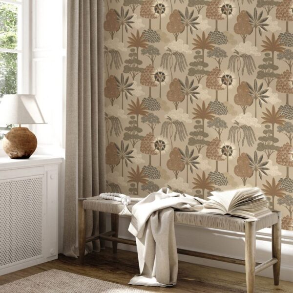 Belgravia Décor Akiko Floral Beige Tree Print Wallpaper | Exotic Botanical Design - Image 4