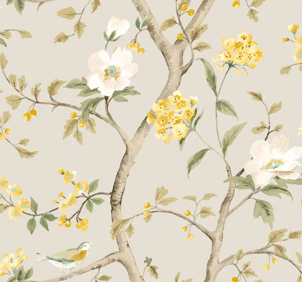 Hoopla Bird Song Silver Wallpaper | Elegant Botanical Design - Image 2