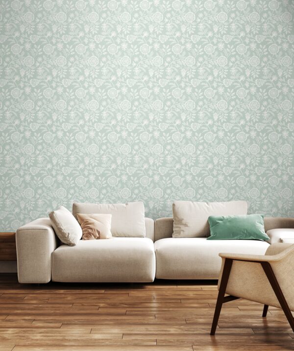 Hoopla Evelyn Trail Soft Petrol Wallpaper | Elegant Floral Design