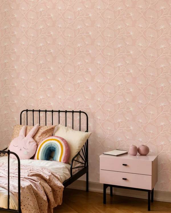 Hoopla Dash Trail Rose Blush Wallpaper | Modern Floral Design