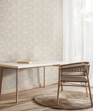 Hoopla Dash Trail Soft Fossil Wallpaper | Modern Neutral Floral Design