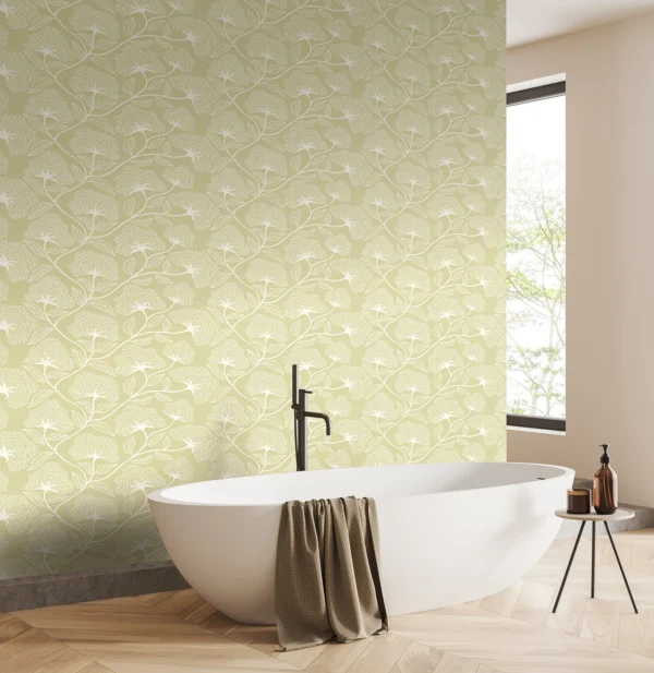 Hoopla Dash Trail Pear Wallpaper | Modern Green Floral Design