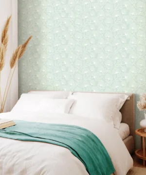Hoopla Dash Trail Seaglass Wallpaper | Modern Blue Green Floral Design