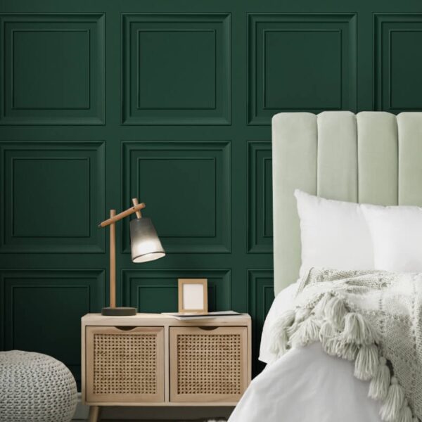 Fine Decor Distinctive Square Panel Emerald Wallpaper | Classic Panel Design