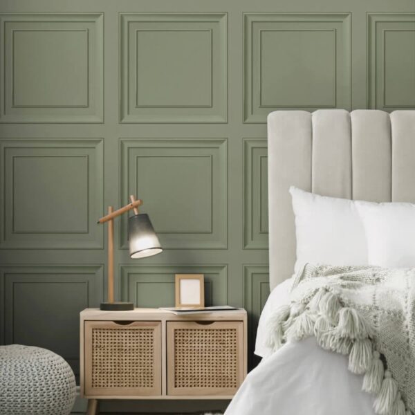 Fine Decor Distinctive Square Panel Sage Wallpaper | Classic Panel Design - Image 2