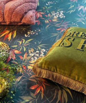 Belgravia Décor Kanata Wallpaper | Russet and Dark Blue Botanical Design