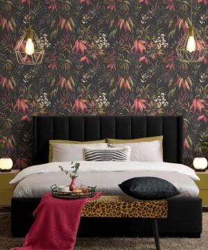 Belgravia Decor Kanata Charcoal Pink Wallpaper | Elegant Botanical Design for Modern Interiors