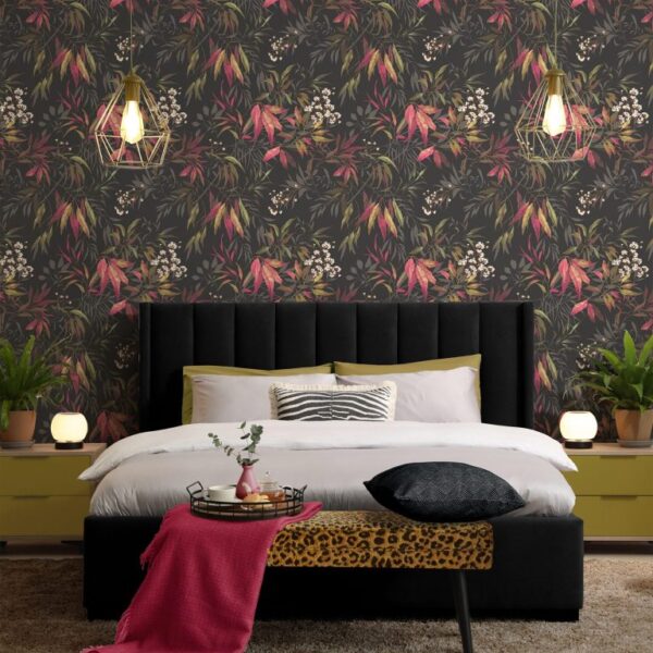 Belgravia Decor Kanata Charcoal Pink Wallpaper | Elegant Botanical Design for Modern Interiors
