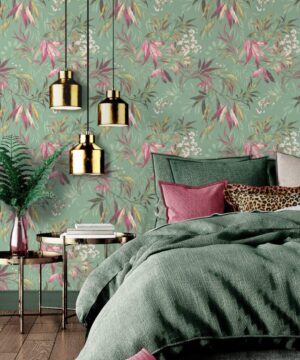 Belgravia Decor Kanata Sage Pink Wallpaper | Fresh Botanical Design with Elegant Leaf Detailing
