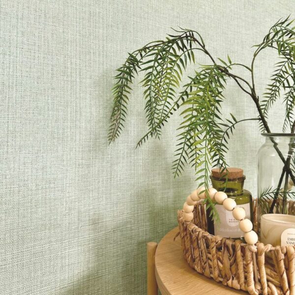 Belgravia Decor Grasscloth Sage Wallpaper | Italian Vinyl Plain Design