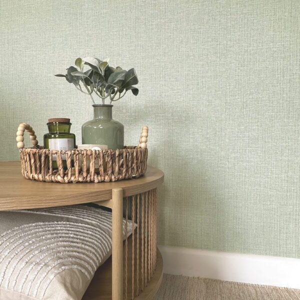 Belgravia Decor Grasscloth Sage Wallpaper | Italian Vinyl Plain Design - Image 2