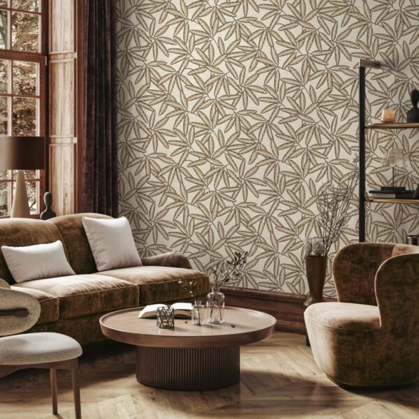 Belgravia Decor Grasscloth Leaf Cream Wallpaper | Textured Italian Vinyl with Modern Organic Style