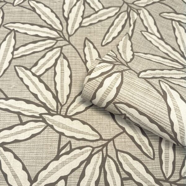 Belgravia Decor Grasscloth Leaf Beige Wallpaper | Textured Italian Vinyl with Natural Leaf Design - Image 3