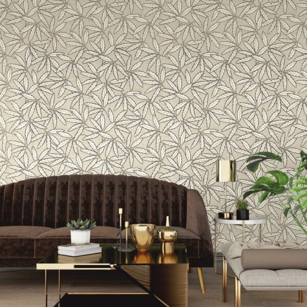 Belgravia Decor Grasscloth Leaf Beige Wallpaper | Textured Italian Vinyl with Natural Leaf Design - Image 2