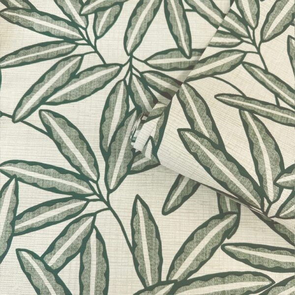Belgravia Decor Grasscloth Leaf Sage Wallpaper | Textured Italian Vinyl in Natural Green Tones - Image 4