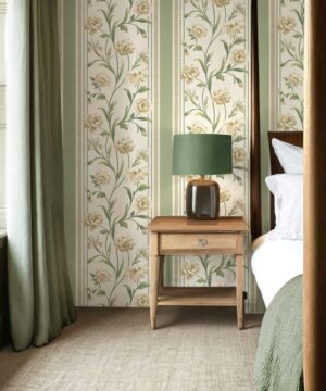 Belgravia Decor Raya Sage Cream Wallpaper | Bridgerton Inspired Hand Painted Floral Design