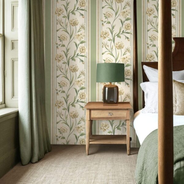 Belgravia Decor Raya Sage Cream Wallpaper | Bridgerton Inspired Hand Painted Floral Design