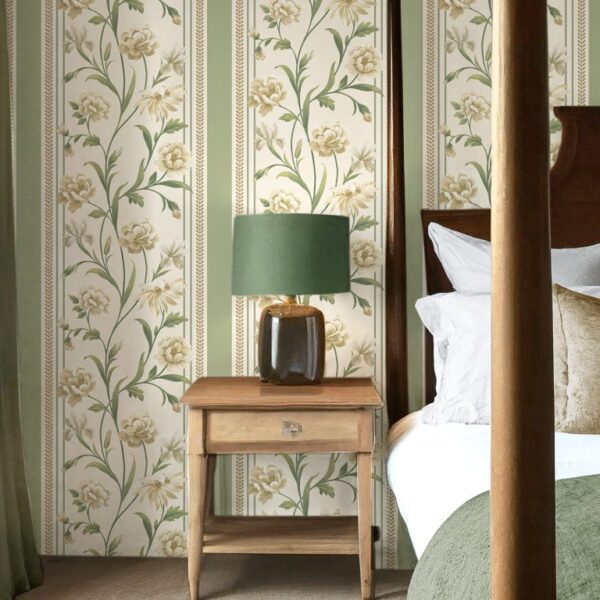 Belgravia Decor Raya Sage Cream Wallpaper | Bridgerton Inspired Hand Painted Floral Design - Image 4