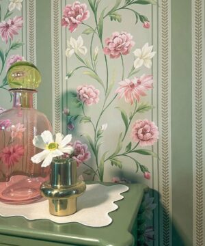 Belgravia Decor Raya Sage Pink Wallpaper | Bridgerton Inspired Floral Elegance with Hand Painted Detail