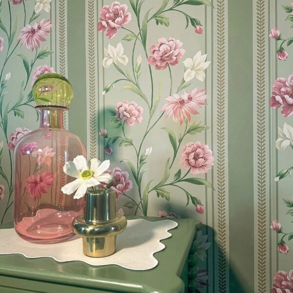 Belgravia Decor Raya Sage Pink Wallpaper | Bridgerton Inspired Floral Elegance with Hand Painted Detail