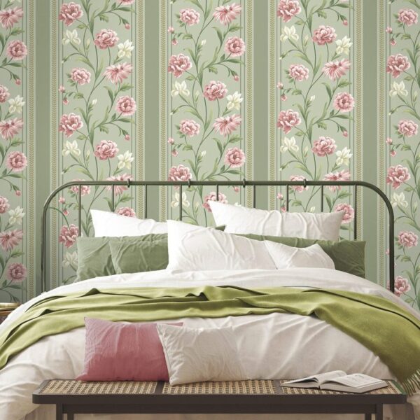 Belgravia Decor Raya Sage Pink Wallpaper | Bridgerton Inspired Floral Elegance with Hand Painted Detail - Image 2