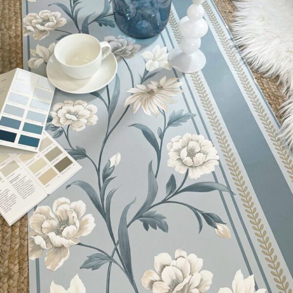 Belgravia Decor Raya Blue Cream Wallpaper | Bridgerton Inspired Hand Painted Floral Design - Image 3