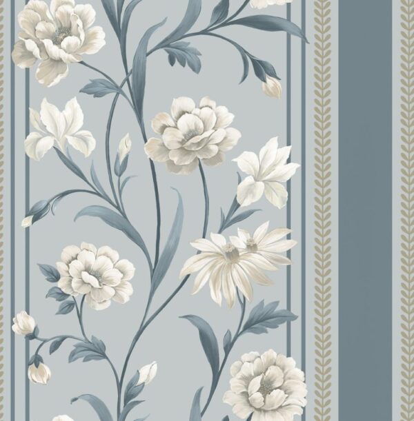 Belgravia Decor Raya Blue Cream Wallpaper | Bridgerton Inspired Hand Painted Floral Design - Image 4