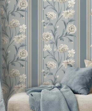 Belgravia Decor Raya Blue Cream Wallpaper | Bridgerton Inspired Hand Painted Floral Design
