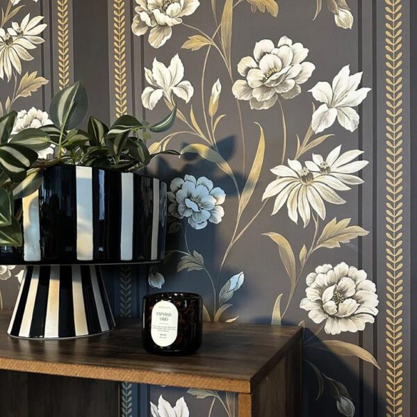 Belgravia Decor Raya Dark Neutral Wallpaper | Bridgerton Inspired Hand Painted Floral Elegance - Image 3