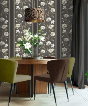 Belgravia Decor Raya Dark Neutral Wallpaper | Bridgerton Inspired Hand Painted Floral Elegance