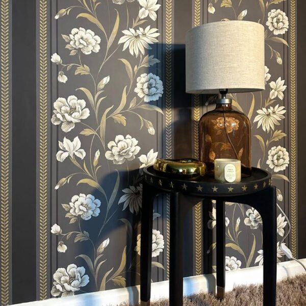 Belgravia Decor Raya Dark Neutral Wallpaper | Bridgerton Inspired Hand Painted Floral Elegance - Image 4