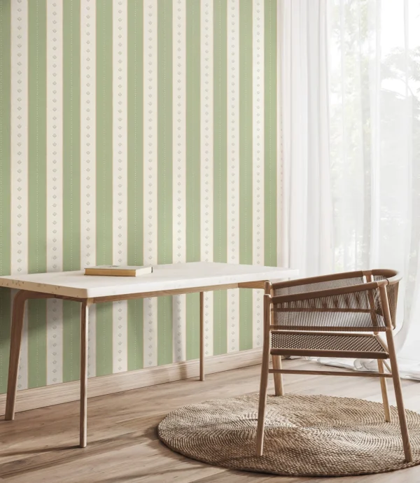 Hoopla Decorative Stripe Soft Sage Wallpaper | Elegant Green Stripe Design